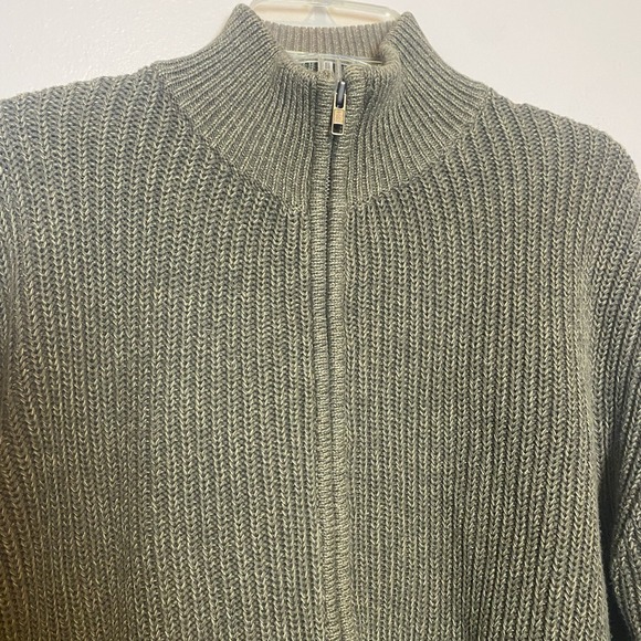 LL Bean Knit Ribbed Sweater Men's Size Medium Full Zip Olive Green 0YR27 - Picture 7 of 7